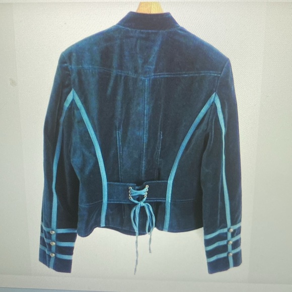 TOGETHER Dark Teal  Velvet short Jacket/ Blazer Military Style - Picture 2 of 9